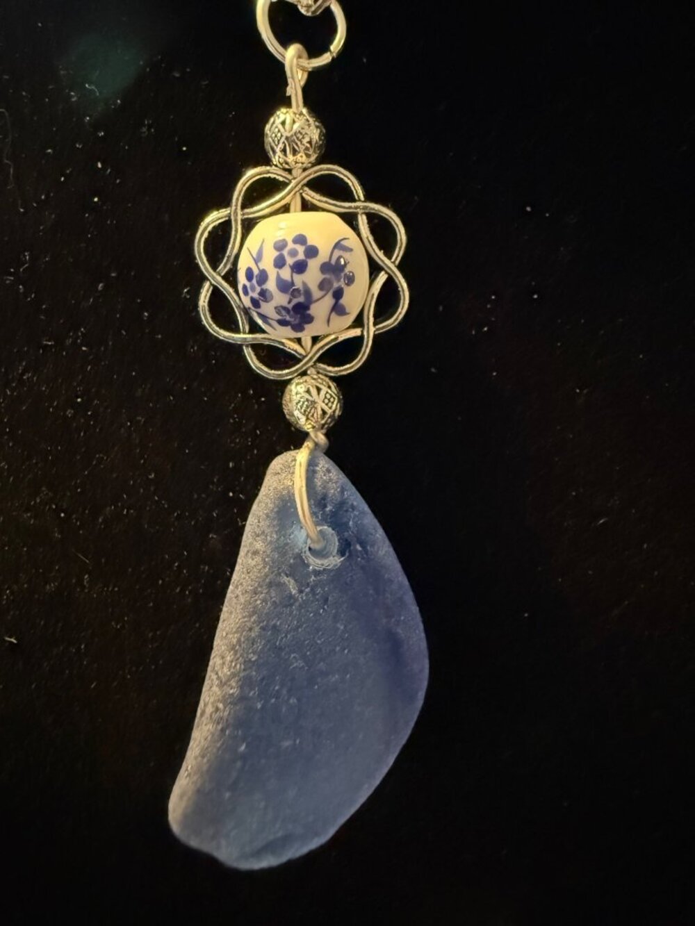 Cornflower Bloom – Rare Puerto Rico Sea Glass & Floral Necklace